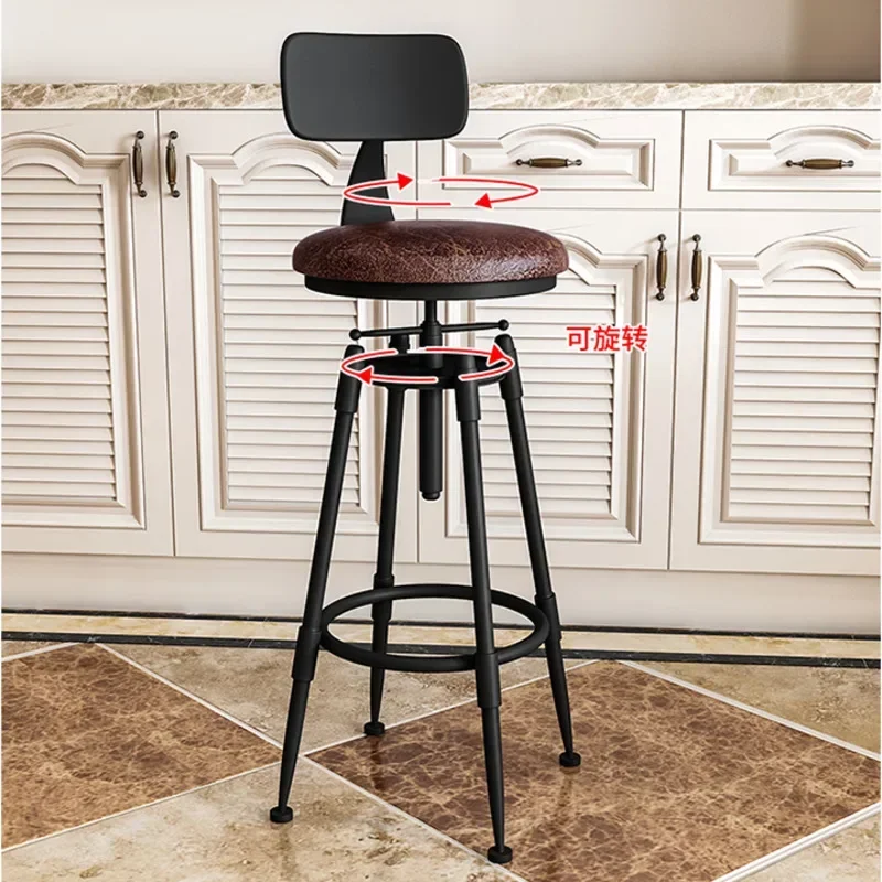 Vintage Dining Chairs Lifting Rotating Bar Stools Iron High Foot Counter Seat High-temperature Baking Paint Nordic Furniture