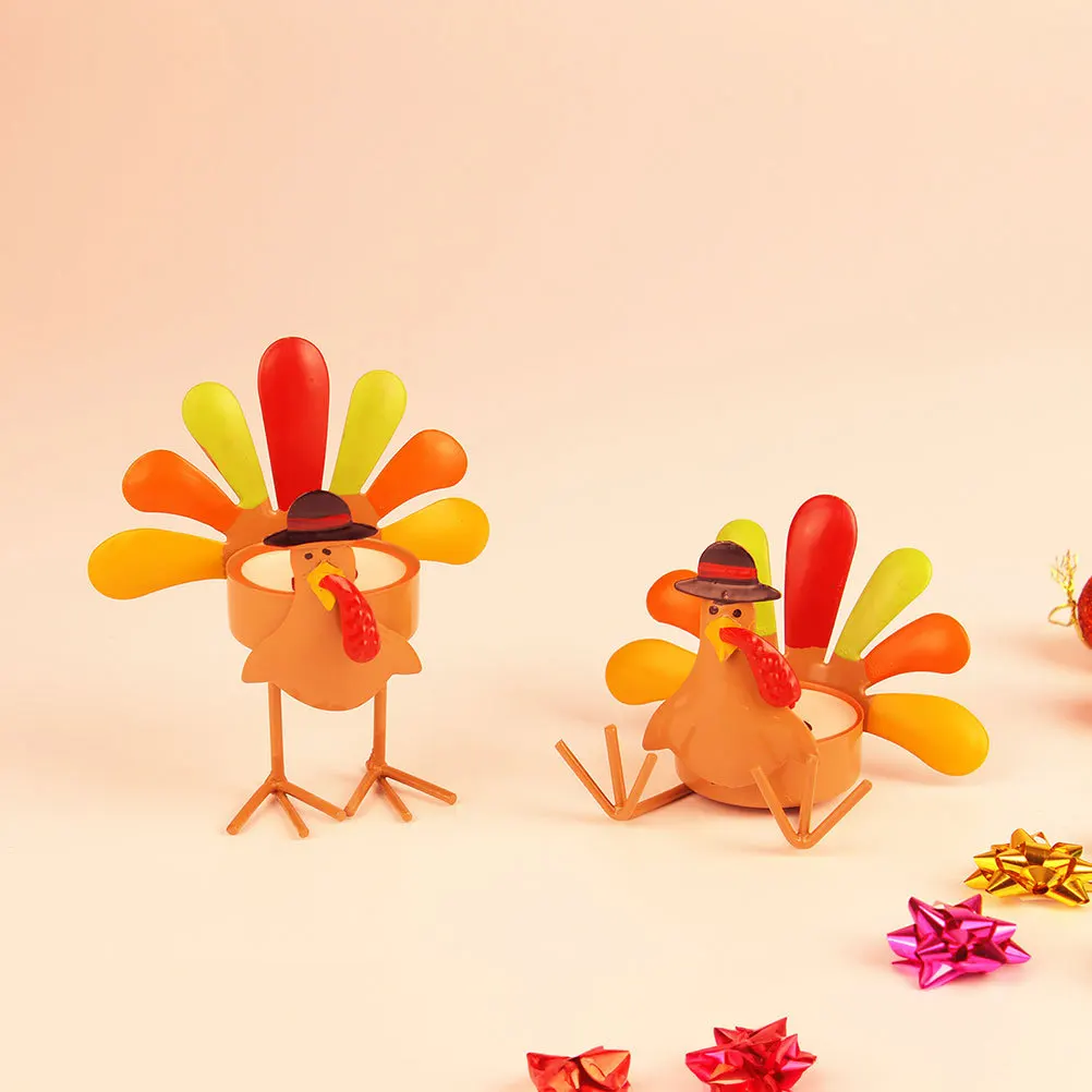 

2Pcs Thanksgiving Holder Turkey Candlestick Iron Decorative Table Stand Party Centerpiece Warm Atmosphere