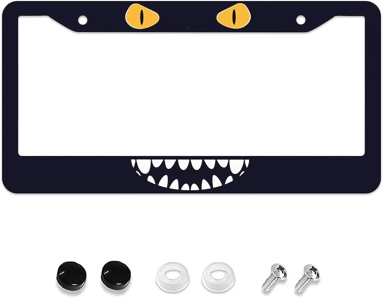 

Yellow Eyes Horror License Plate Frame for US Women Man Cool Spooky Car License Plate Funny Full of Teeth Car Tag Frame 2 Holes