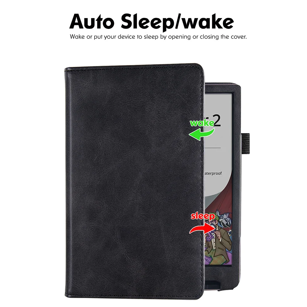 Stand Case for 7.8" PocketBook 743G InkPad 4/PocketBook InkPad Color 2 3 e-Reader - PU Leather Sleeve Cover with Two Hand Strap