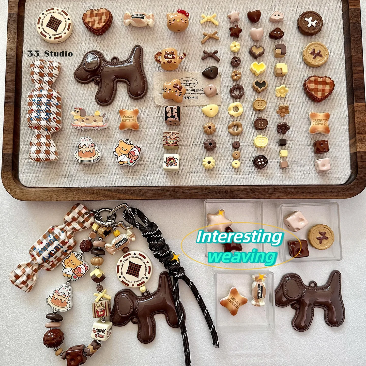 Baking Paint Coffee Color Series Square Beads, Acrylic Loose Beads, Mobile Phone Chain Keychain Beads, DIY Accessory Materials