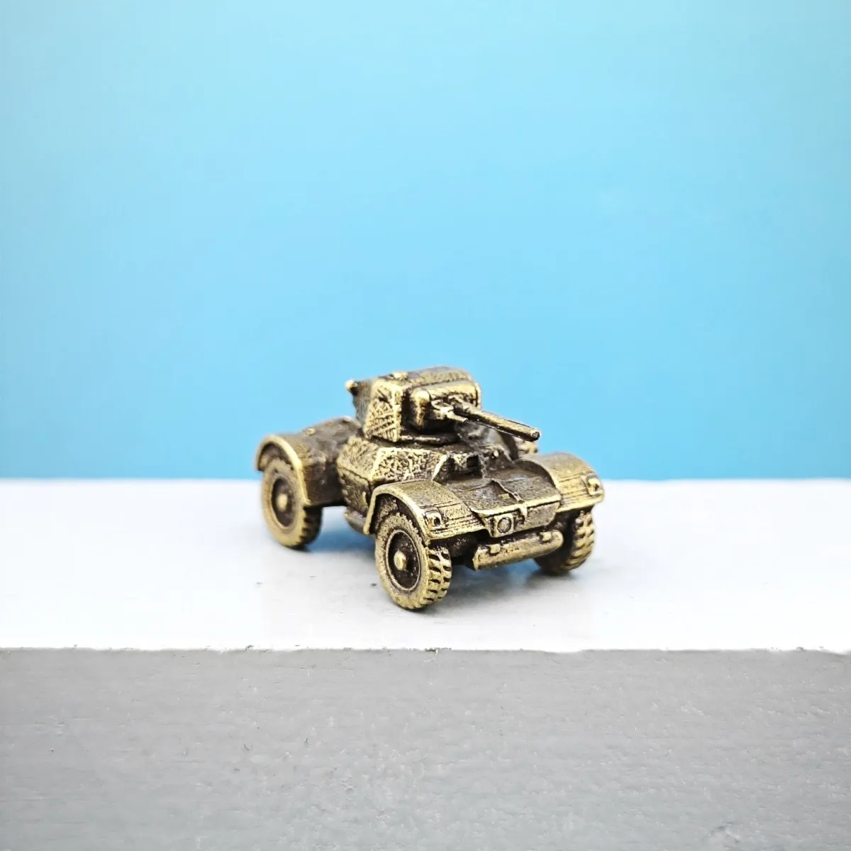 Vintage Brass Wheeled Armored Car Miniature Model Military Vehicle Diorama Desktop Decor Collectible Craft