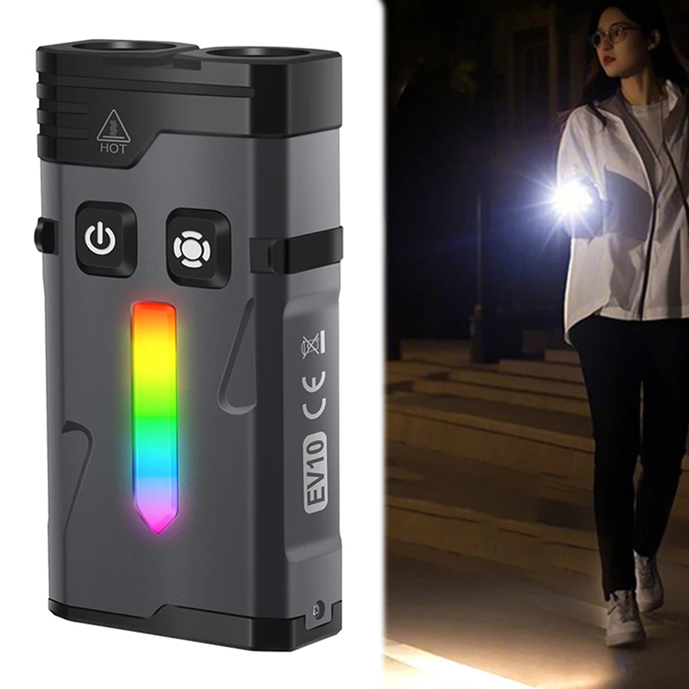 

RGB EDC Keychain Flashlight Type-C Charging Portable Mini Torch 1000mAh Camping Pocket Lantern for Outdoor Camping Hiking