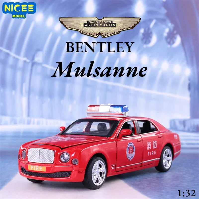 

1:32 Bentley Mulsanne police car Fire truck Diecast Metal Alloy Model car Sound Light Pull Back Collection Kids Toy Gifts A116