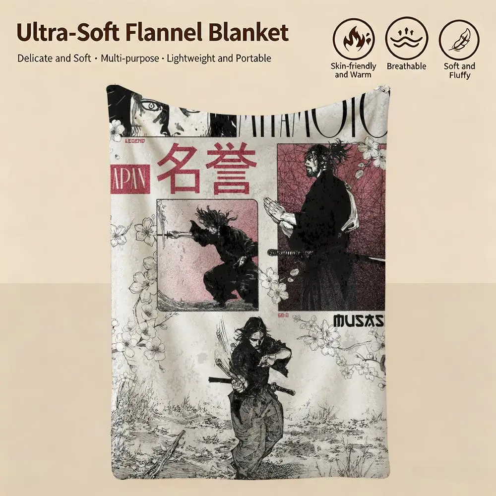 character M-Musashi-i Throw Warm Soft Flannel Blanket, Multi-use for Sofa Bed Camping Travel Nap