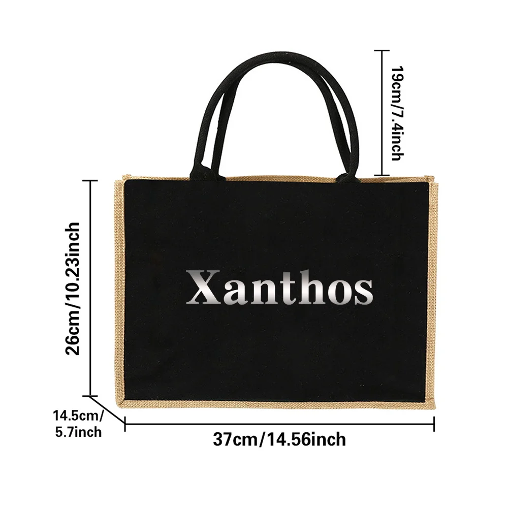 Customized Name Cotton and Linen Shopping Bag Handheld Linen Handbag Vintage Grocery Bags Beach Pack Portable Organizer Pouch