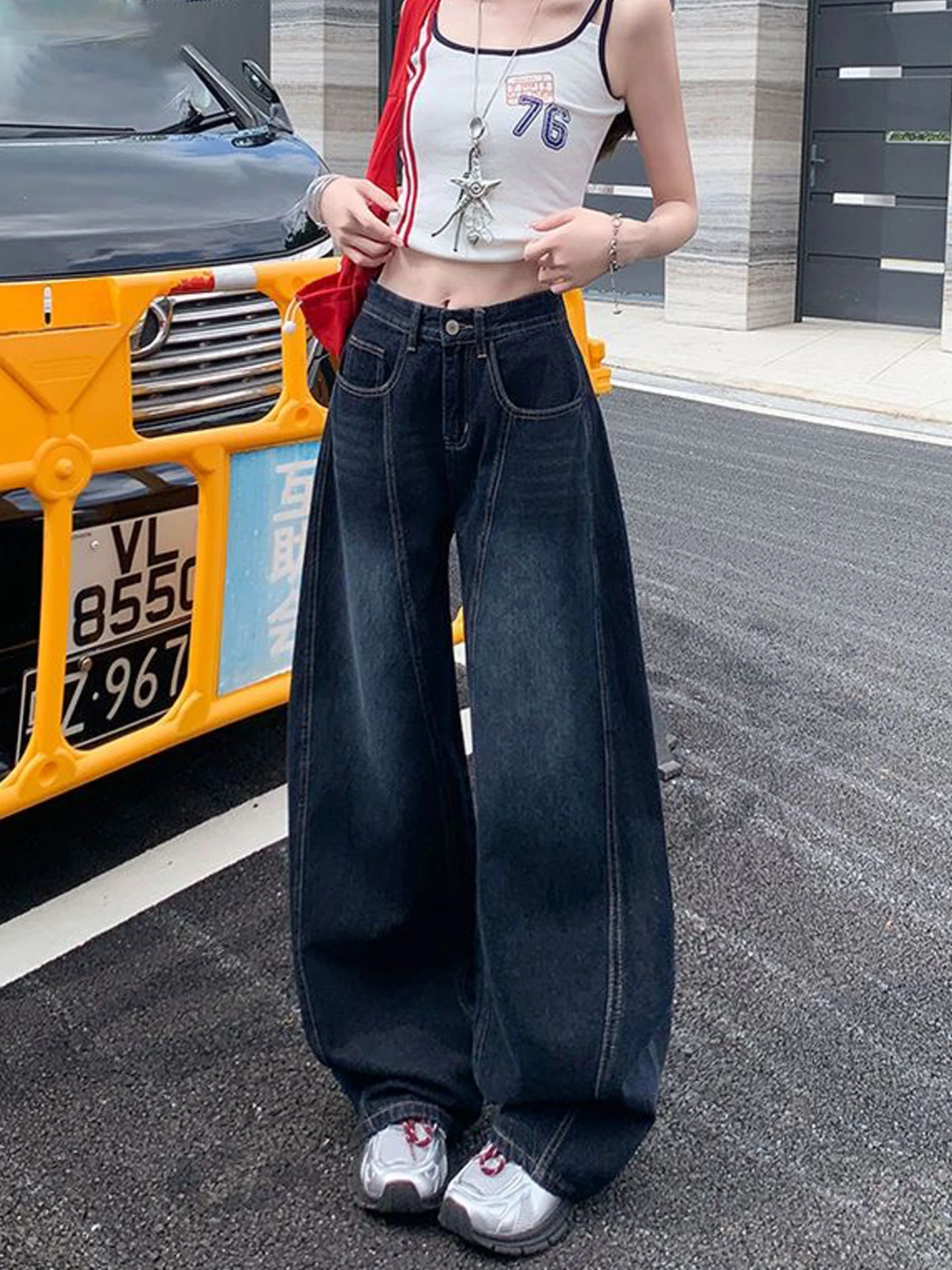 

Широкие джинсы в американском ретро-стиле с вышивкой, женские, с высокой талией, прямого кроя, свободные, весна-лето, деним