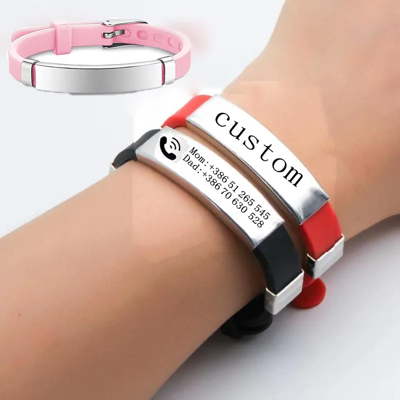 Bebê seguro personalizado anti-perdido airtag id pulseira sos nome personalizado seguro macio silicone pulseira identidade para criança criança jóias