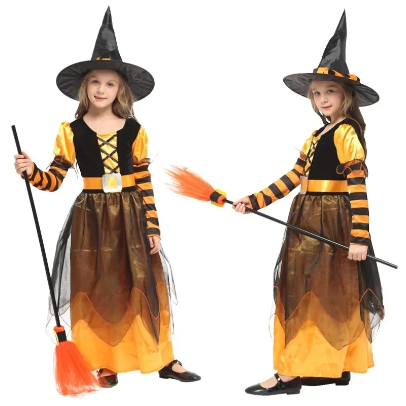 

Halloween Children Purple Witch Costume Girls Fairytale Wizard Dress Kids Clothes Baby Party Cosplay Outfit