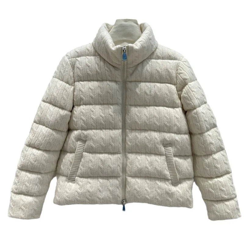 2024 High-quality Twisted Knitted Down Jacket Casual Age-reducing Versatile Thermal Stand-up Collar Thick Jacket Winter