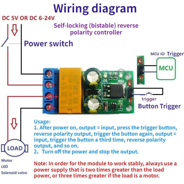 2Pcs 5-24V Bistable Self-locking Reverse Polarity Relay Motor Motor Forward and Reverse Controller Module DR55B01