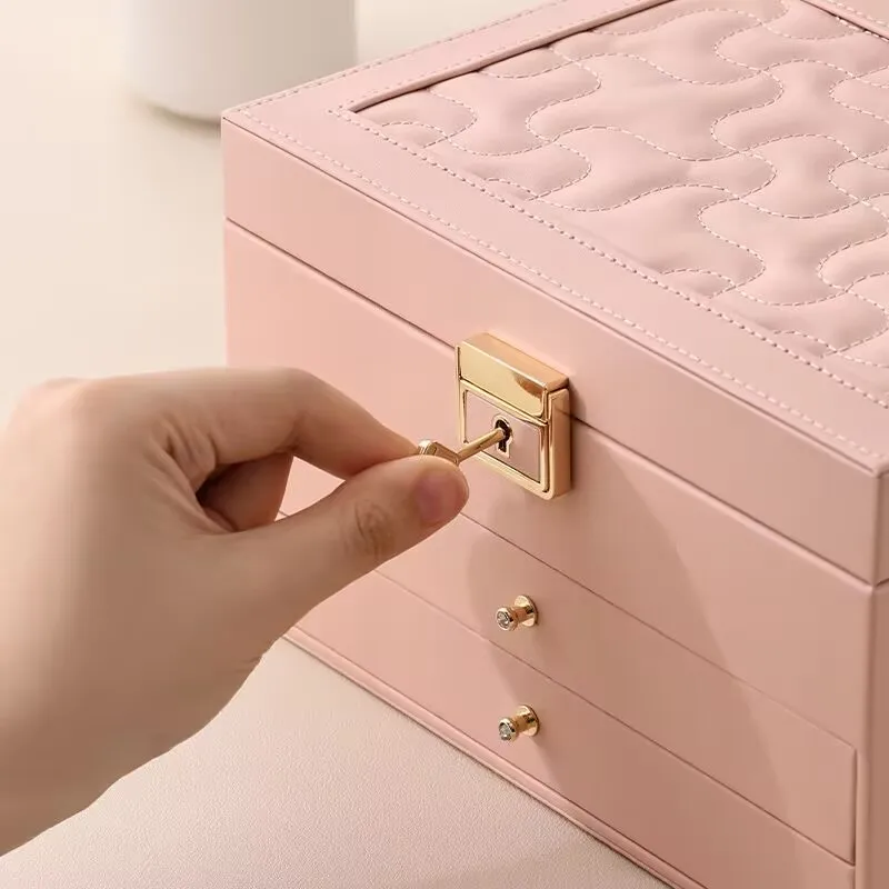 FLEXFIL Leather jewelry storage box Vintage for women High quality Original Handmade Organize Accessories pink gift box