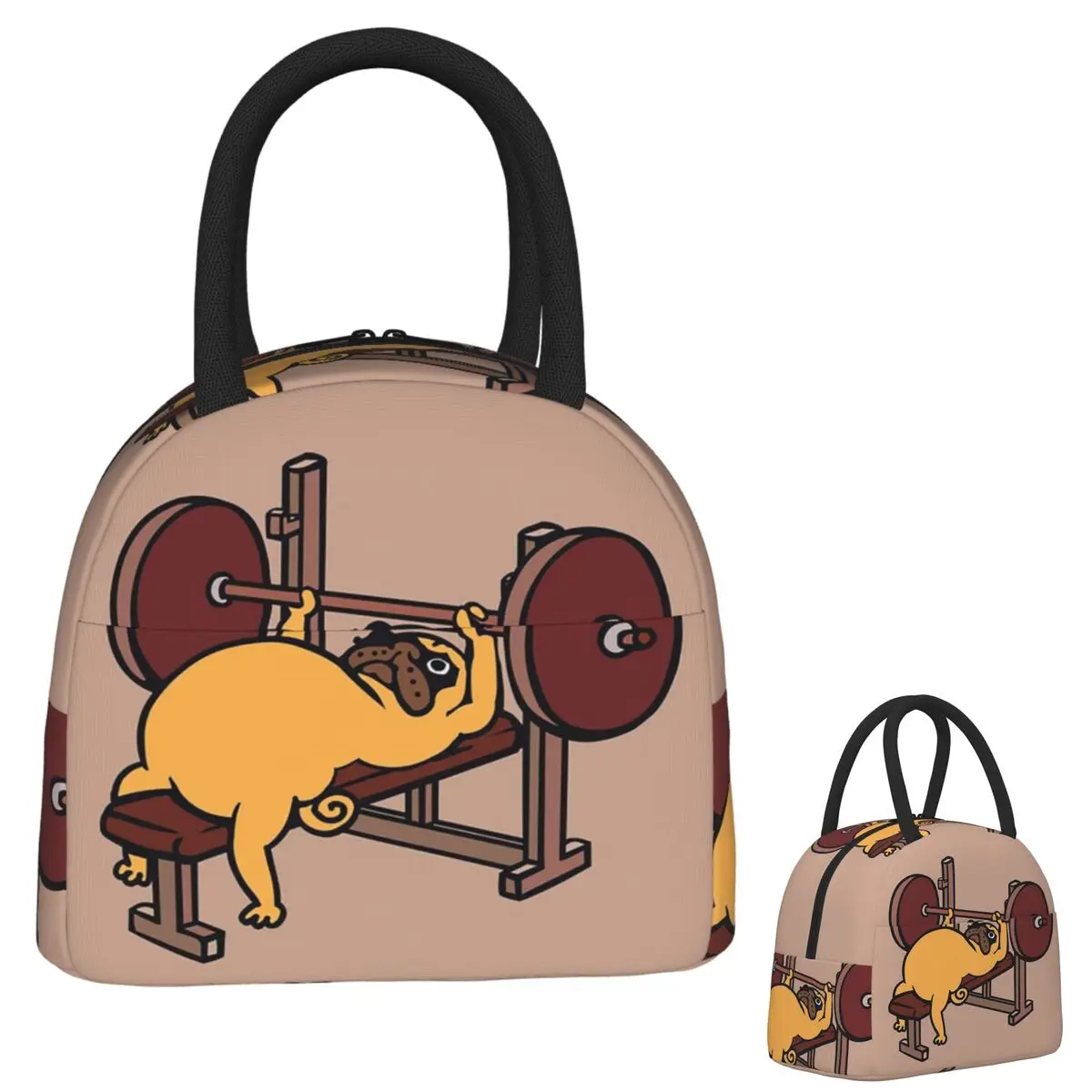 

Pug Bench Press Insulated Lunch Bag for Women Kids Leakproof Food Boxes Thermal Lunch Box Tote