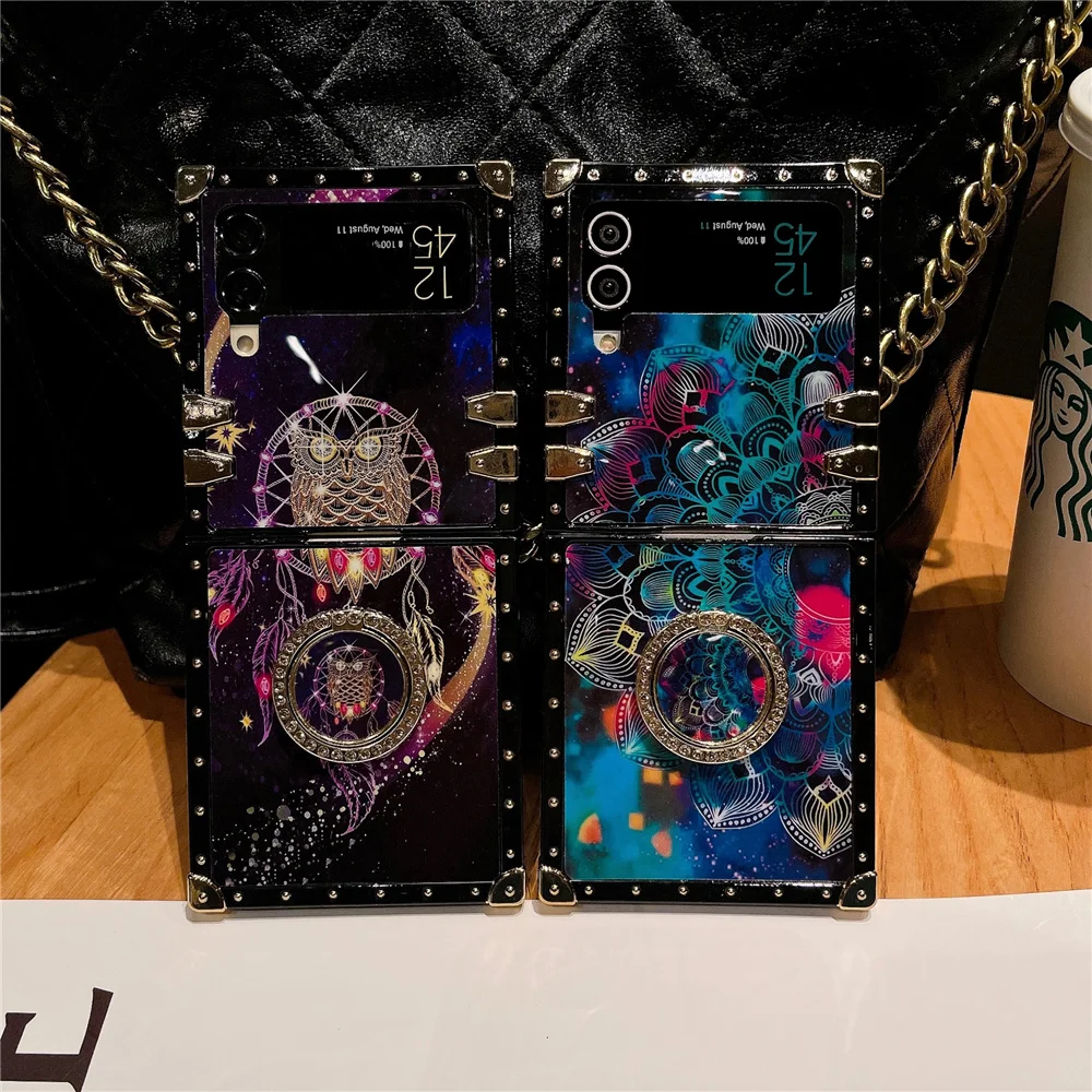 Luxury Glitter Case For Samsung Galaxy Z Flip 6 Z Flip 5 Colorful Stars Flower Cover For Samsung Galaxy Z Flip 4 Z Flip 3