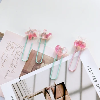 5 adet/grup Kawaii kristal kalp yıldız kağıt klip dekoratif imi bağlayıcı dosya klipler okul ofis kırtasiye aksesuarları