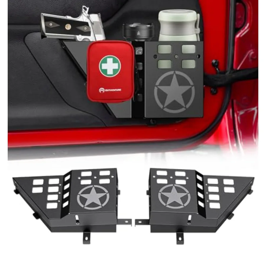 

Updated Metal Front Door Storage Box Pockets Fit for JK JKU Wrangler, Adjustable Side Insert Organizer Box for Wrangler JK JKU