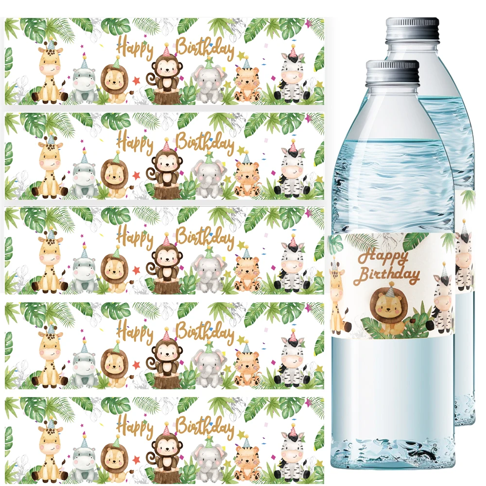 14pcs Cute Bottle Stickers Carton Animal Stickers for Kids Jungle Safari Happy Birthday Party DIY Water Bottle Packaging Decor