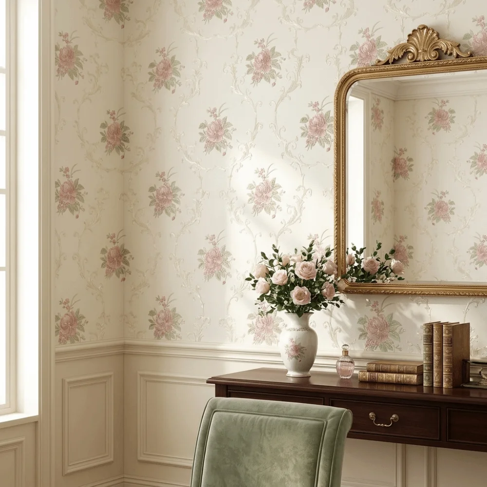 Thickened Peel and Stick Wall Sticker European Style Self-Adhesive Non-Woven Wallpaper Strippable 3D Embossed