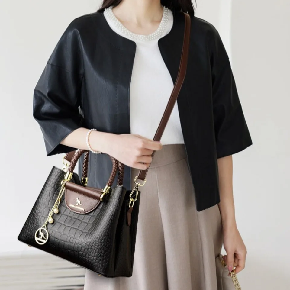 Woven Handle Genuine Brand High Quality Leather Casual Tote Luxury Handbags Women Bags Designer Shoulder Hand Bags for Women Sac view 3