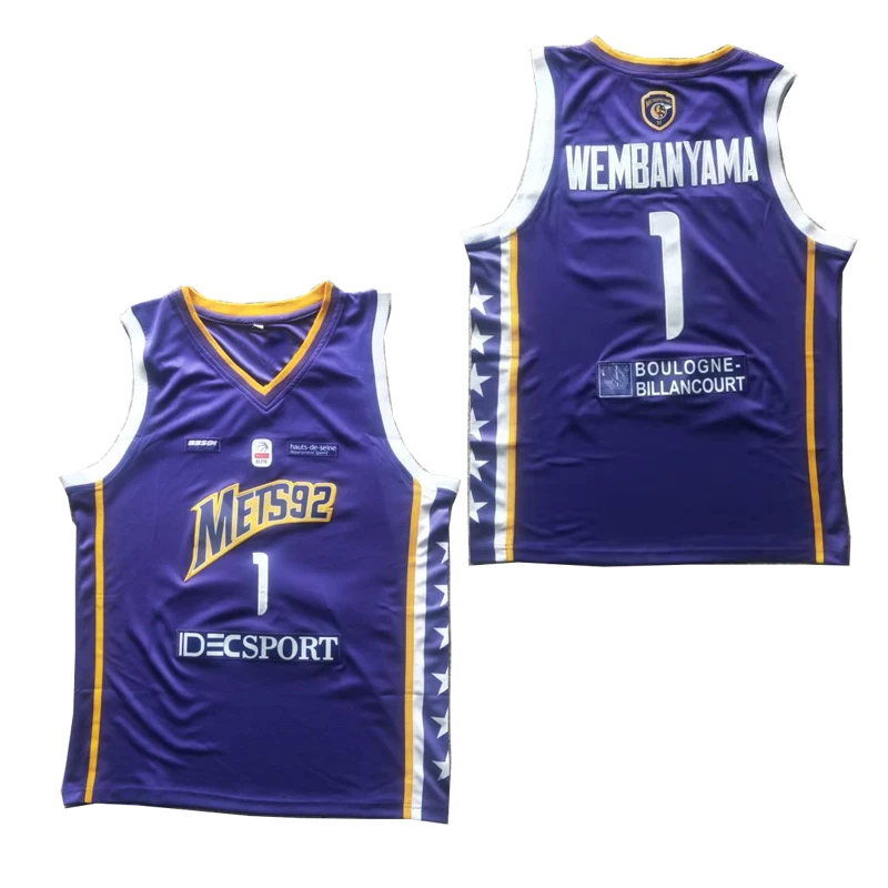 Basketbal Truien Mets 92 1 Webanyama Jersey Outdoor Sport Qurple Naaien Borduurwerk Wit Blauw 2023 Nieuwe Hoge Kwaliteit