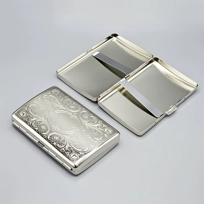 Vintage Metal Cigarette Case - Portable Cigarette Case for Men, Suitable for 12 X 100Mm Cigarettes, Credit Card Holder