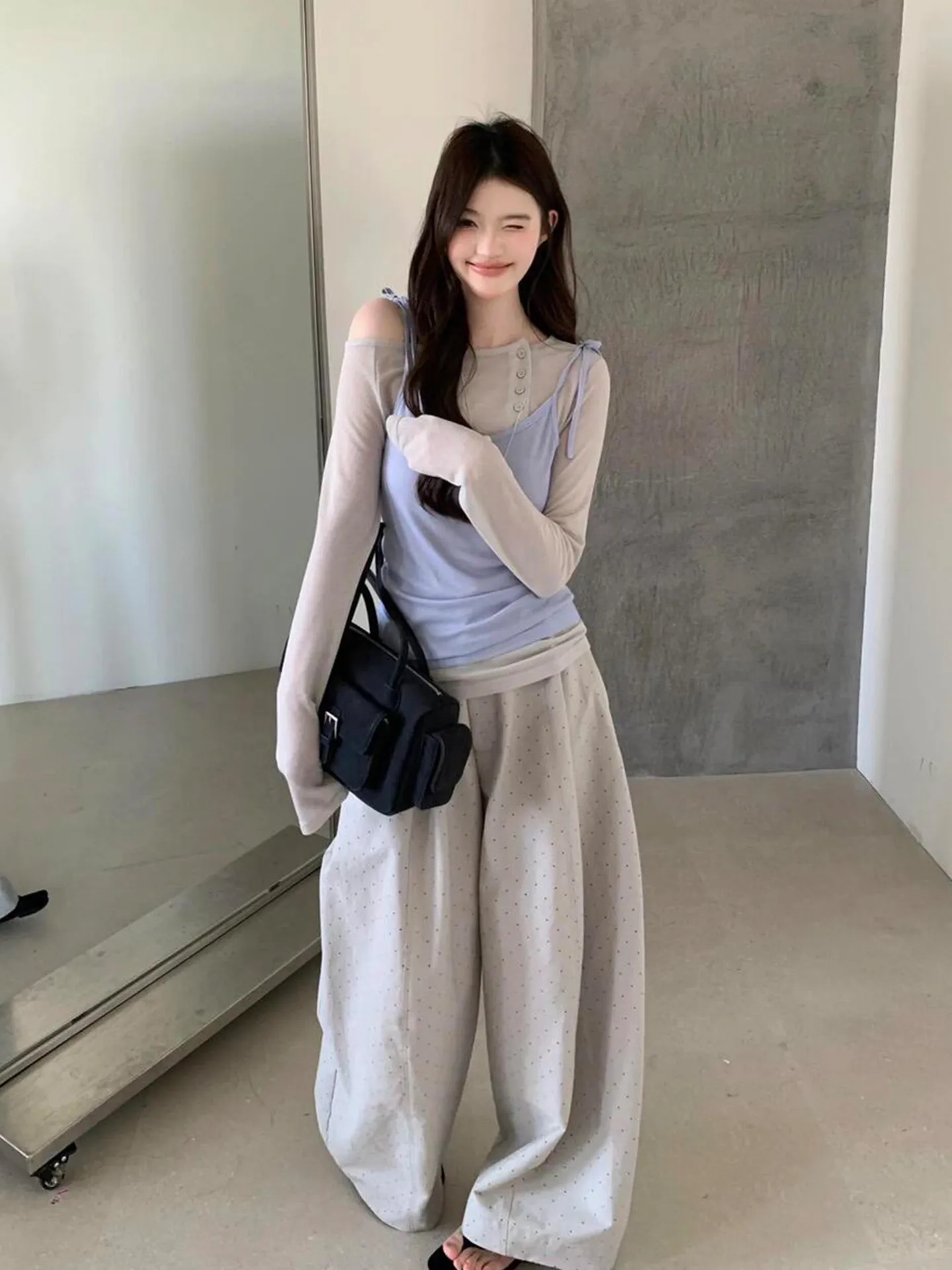 Purple Fashion Heart Shaped Crop Top And T-Shirt Two Piece Set Early Autumn Women's Style 2026 New Arrival Cute Top
