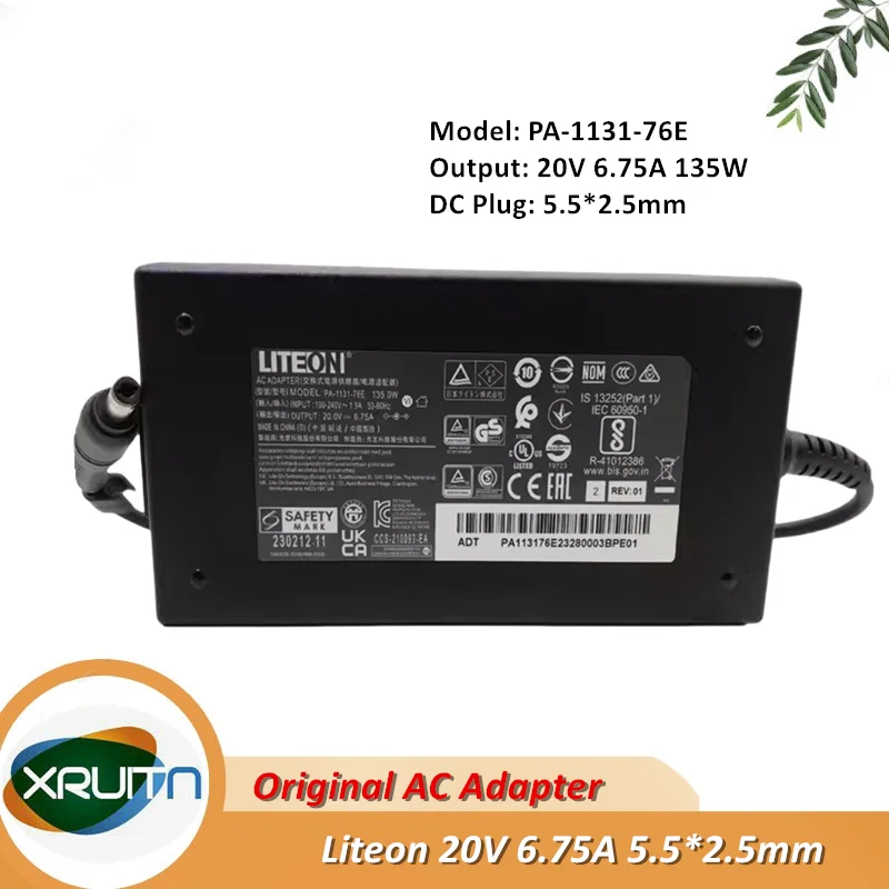 Original LITEON PA-1131-76E AC Adapter Charger 20V 6.75A 135W 5.5x2.5mm PA-1131-72 Laptop Power Supply