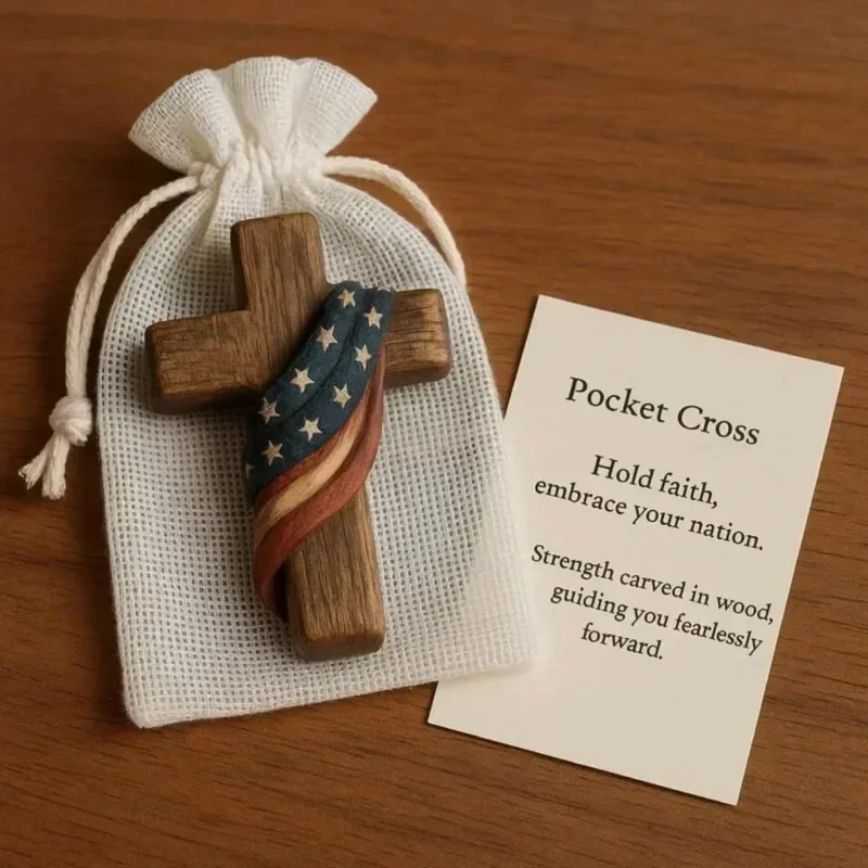 Christian Pocket Embrace Set And Portable Wooden Patriotic Faith Token Portable Wooden Faith Jewelry, Inspiring Faith Token
