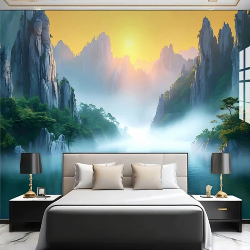 New Chinese Style Home Decor Wallpaper Custom Mural Oil Painting Ink Landscape Scenery Modern Background Painting Papel De Pared
