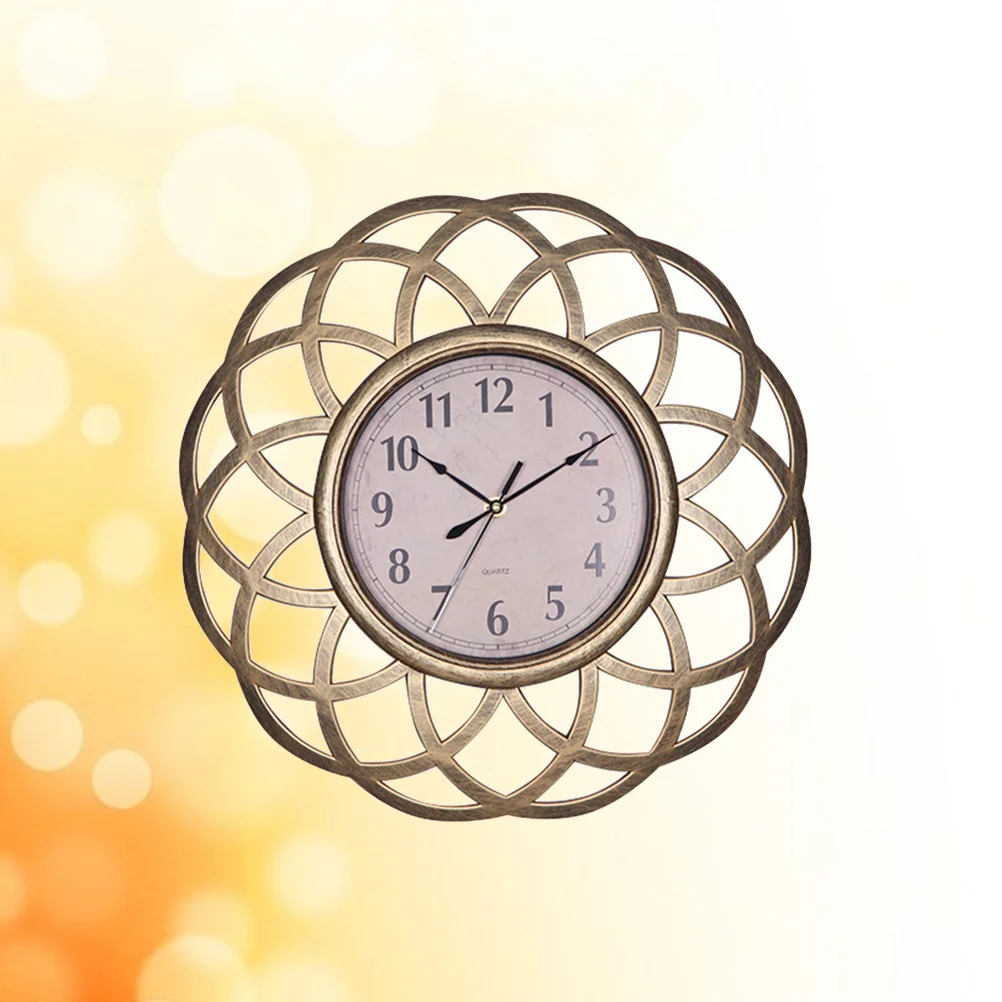 

Large 16 Inch Retro Wall Clock Hollowed Out Face Silent Non Ticking Decorative Clock for Hotel Cafe Bedroom Living Room Golden