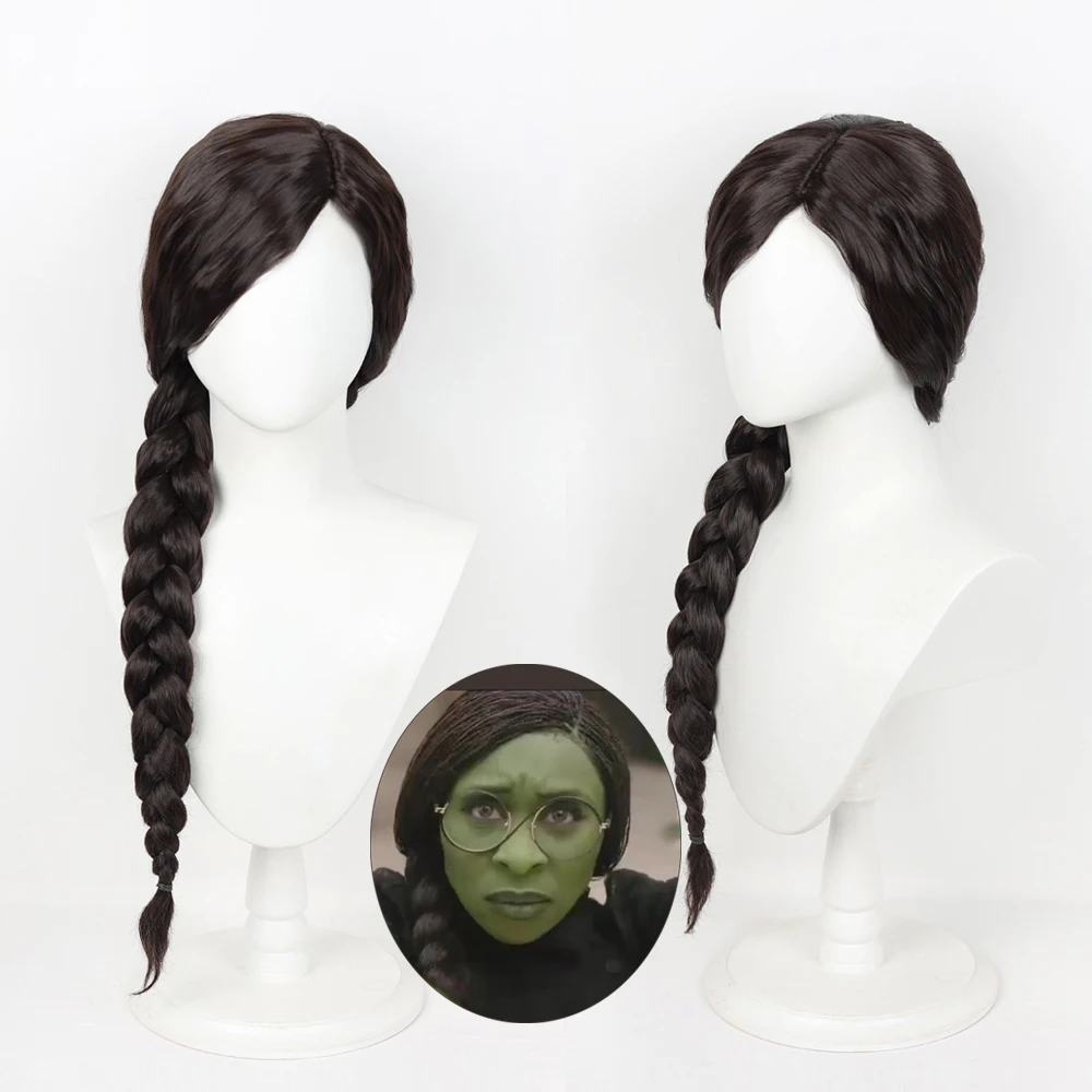 Movie Wicked 2024 Film Elphaba Cosplay Wig Ponytail Braid Long Hair Elphaba Cosplay For Halloween Party Role Play Suit Props