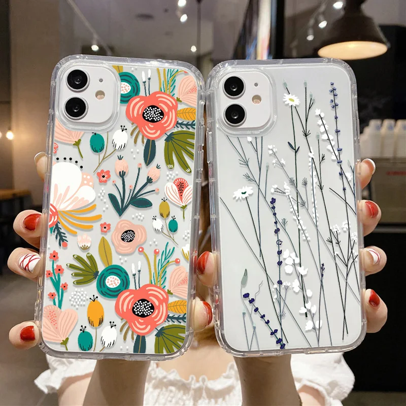 Transparent Flower Phone Case For iPhone 14 Case iPhone 15 Pro 13 11 12 14 Pro Max Xr Xs Max 7 8 14 Plus 12 13 Mini SE 2 Cover