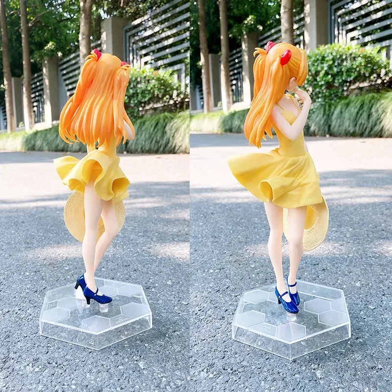 SEGA Original NEON GENESIS EVANGELION Anime Figure Asuka Langley Soryu Dress Straw Hat Action Figure Toys for Kids Gift Model