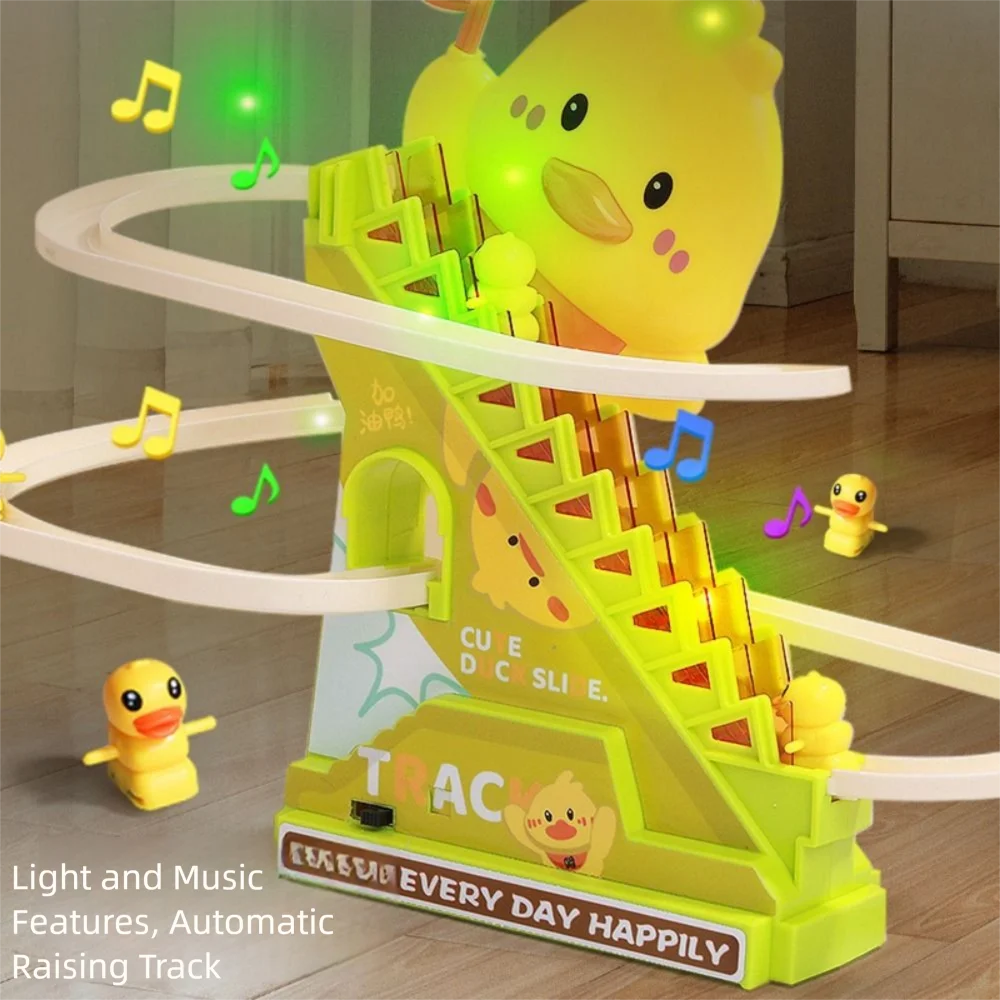 Electric Ducklings Climbing Stairs Toy Yellow 6PCS Ducks Little Duck Slide Toy with Intersting Song Visuals&crawling