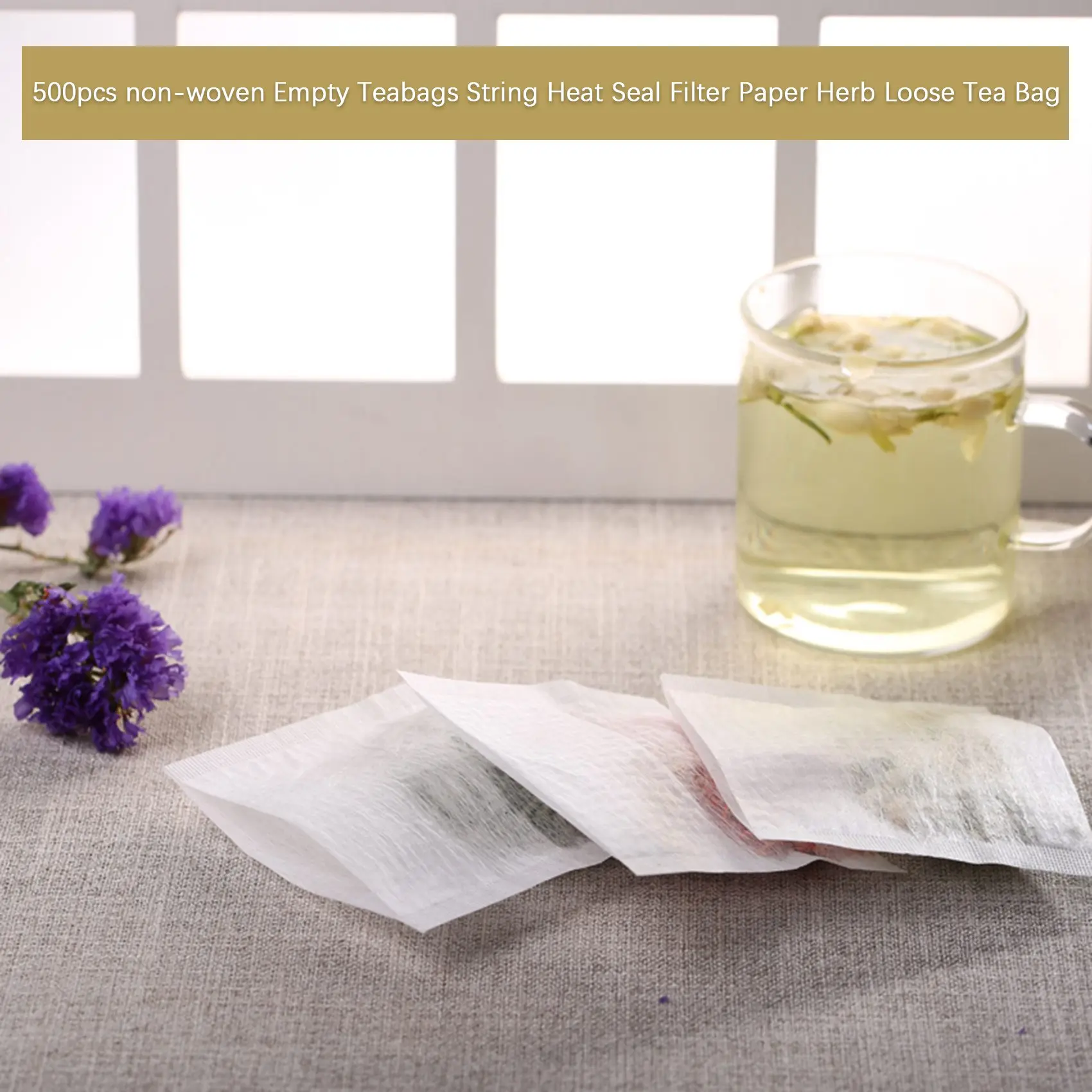 &A11I 500pcs non-woven Empty Teabags String Heat Seal Filter Paper Loose Tea Bag