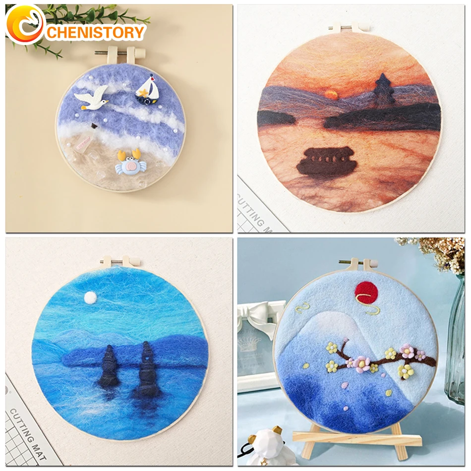 

CHENISTORY Painting DIY Wool Embroidery Kit Creative Landscape DIY Wool Needle Felt Picture Kit Craft Painting Gift New Handwork