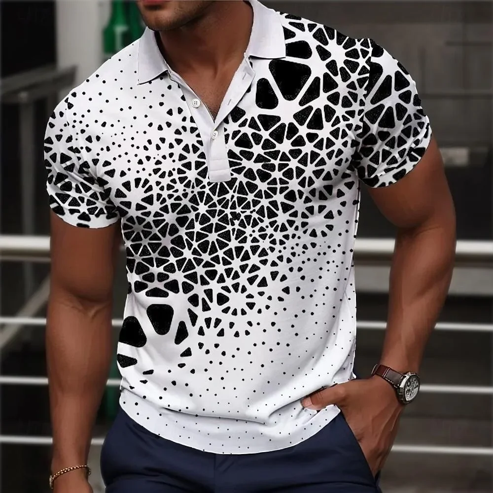 Men's Short-Sleeved Polo Shirt New Circuit Board Pattern 3D Color Block Print Summer Lapel Top