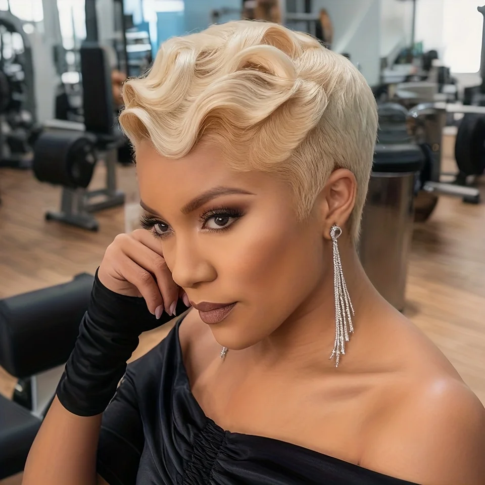 613 باروكة من شعر طبيعي مجعد شيك عابث قطع شعر مستعار قصير بوب غريب شعر بشري مجعد شعر مستعار آلة كاملة للنساء غطاء شبكي وردي #2