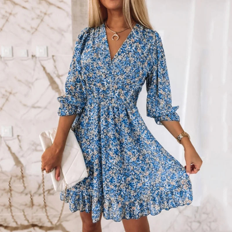 Women's Casual Elegant Daily Elegant Tight Waist Pullover Bohemian Printed Short-sleeved Floral dress