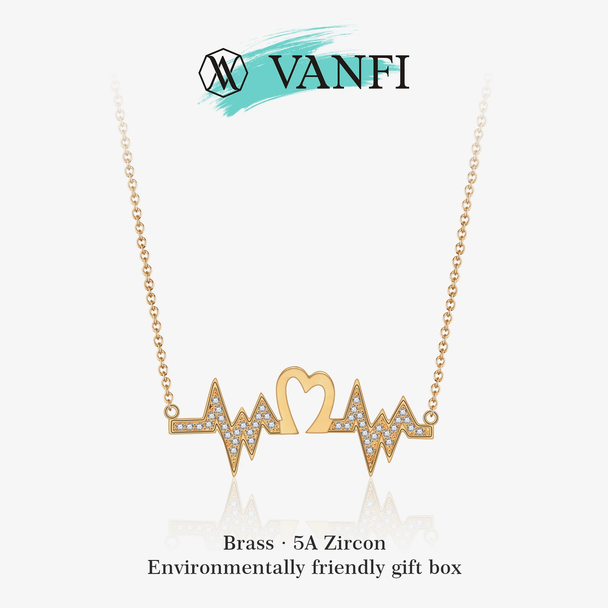 Kfvanfi Heartbeat Design Necklace for Women Copper 18K White Gold Plated 5A Zirconia Pendant Long-Lasting Color Jewelry Gift