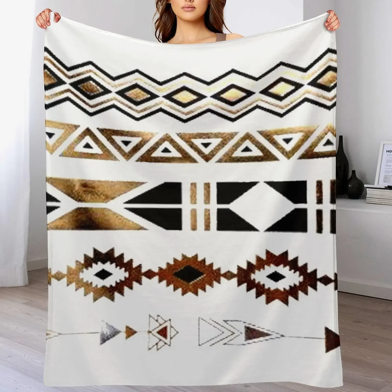 Tribal Aztec Gold and Black Design Throw Blanket Year Round Soft Comfortable Blanket for Home