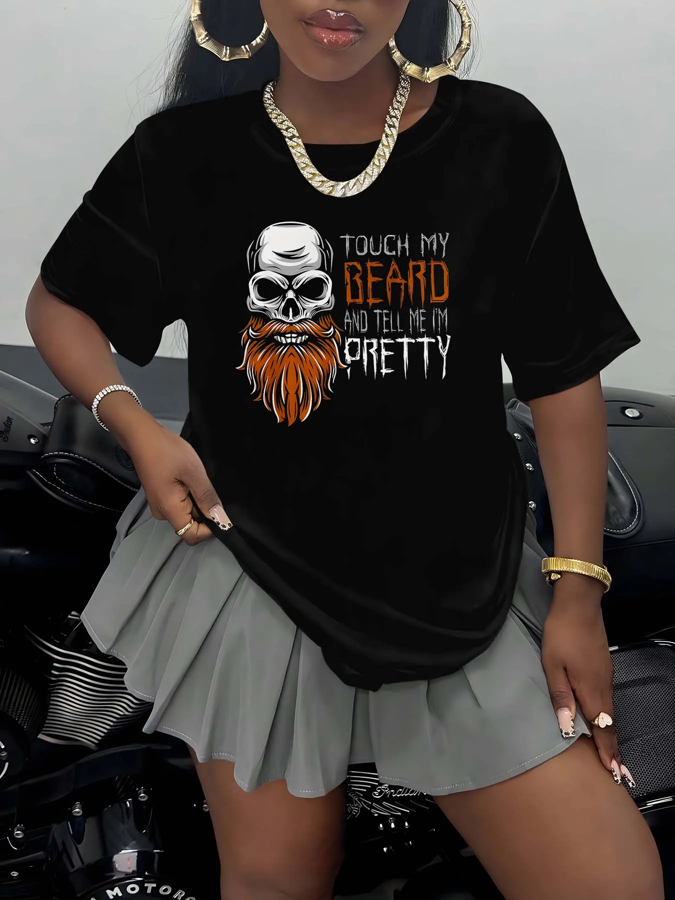 

Plus Size Stylish Skull with Beard Design Top Merging Cool Aesthetics and Unique Charm to Elevate Your Wardrobe Look