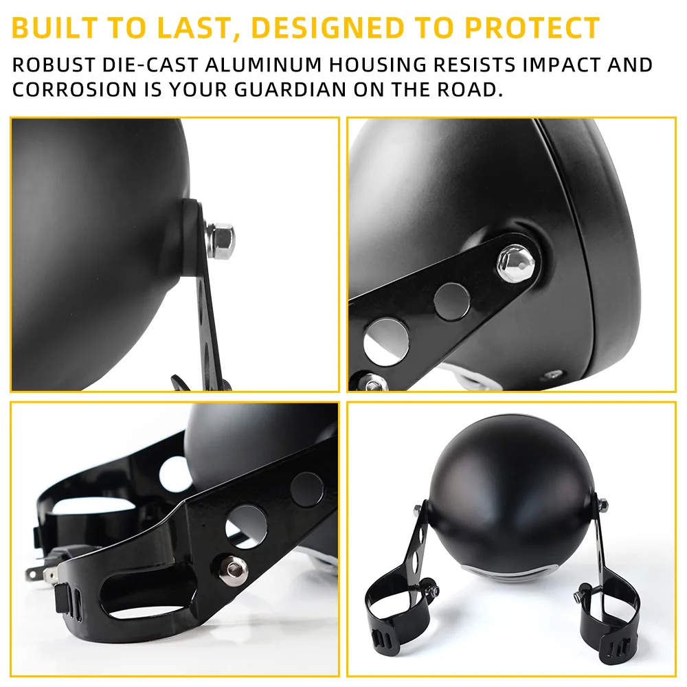 5.75-inch LED Motorcycle  Headlight Assembly with Housing Featuring White/yellow DRL Low/high Beams Universal Headlight