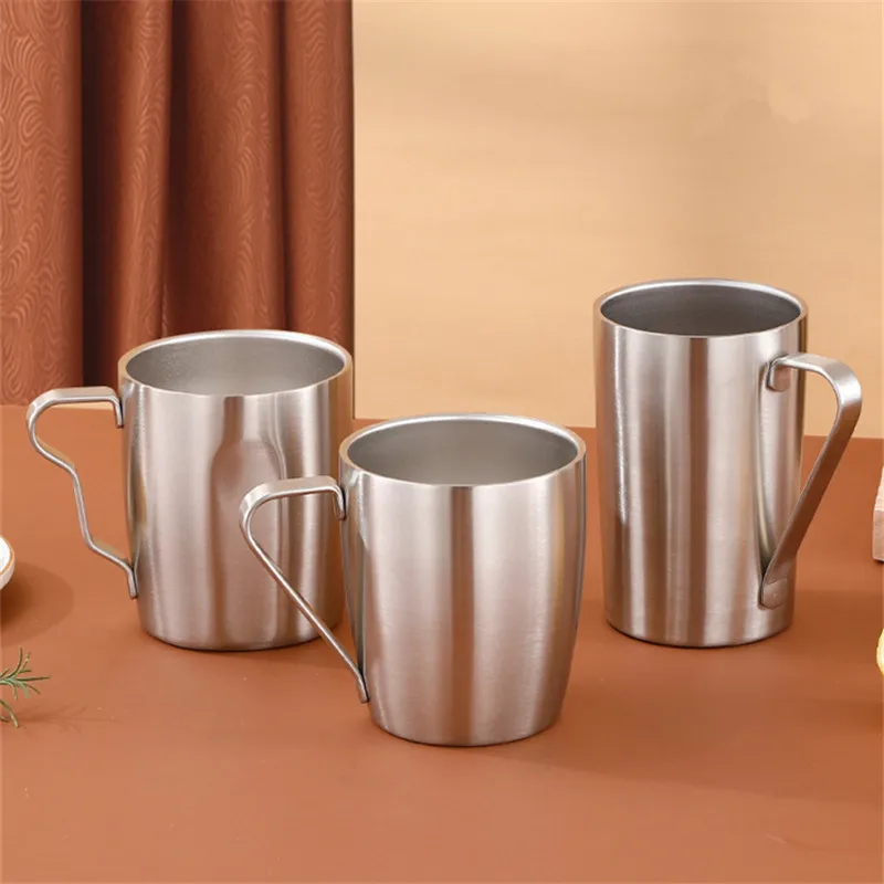 New Stainless Steel Insulation Double Layer Milk Mug Coffee Cups with Handle Anti-scalding Tea Juice Drinking Cup Drinkware