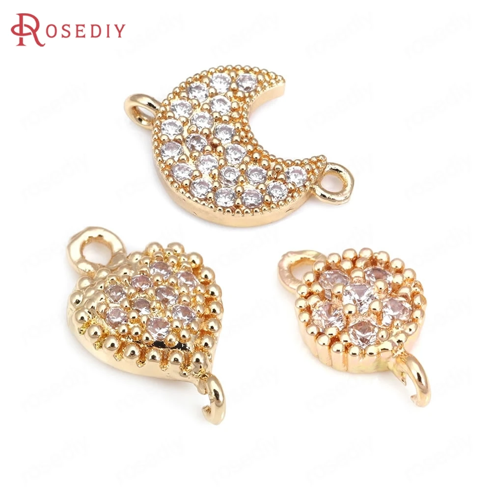 

High Quality 18K Gold Color Brass and Zircon 2 Holes Moon Heart Round Connect Charms Pendants Jewelry Making Diy Findings