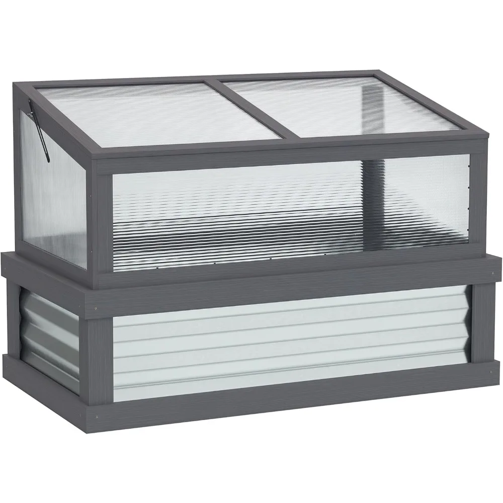 

Raised Garden Bed with Polycarbonate Greenhouse, Lean-to Garden Wooden Cold Frame Greenhouse, Flower Planter Protection