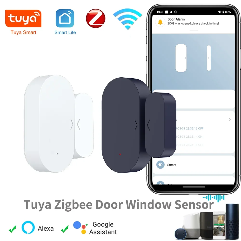 Tuya Zigbee Tür- und Fenstersensor, Einbruchalarm, Smart Home Automation, Sicherheitsschutz, Smart Life, funktioniert mit Alexa, Google Home