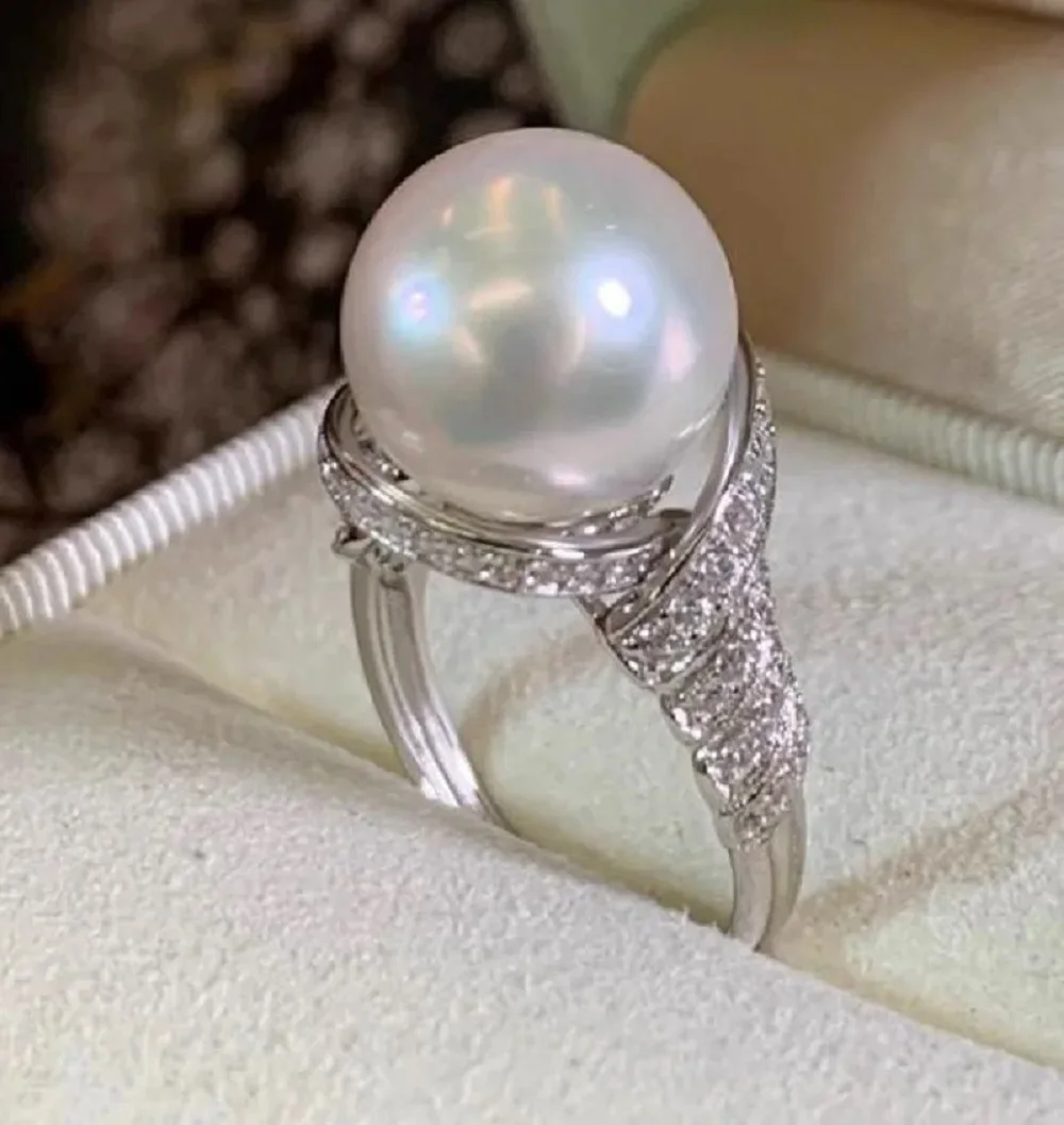 

Великолепное кольцо AAAA 11-12 мм, натуральное круглое кольцо из бисера Южного моря, регулируемое кольцо 925s, рот