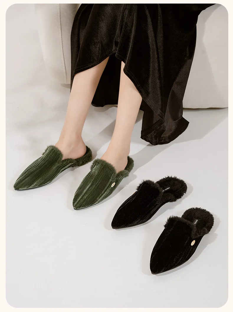 

Women's Slippers Indoor Home Autumn and Winter Warm Cotton Mop French Muller Half Slippers Can Be Worn Outside Fashion Slippers