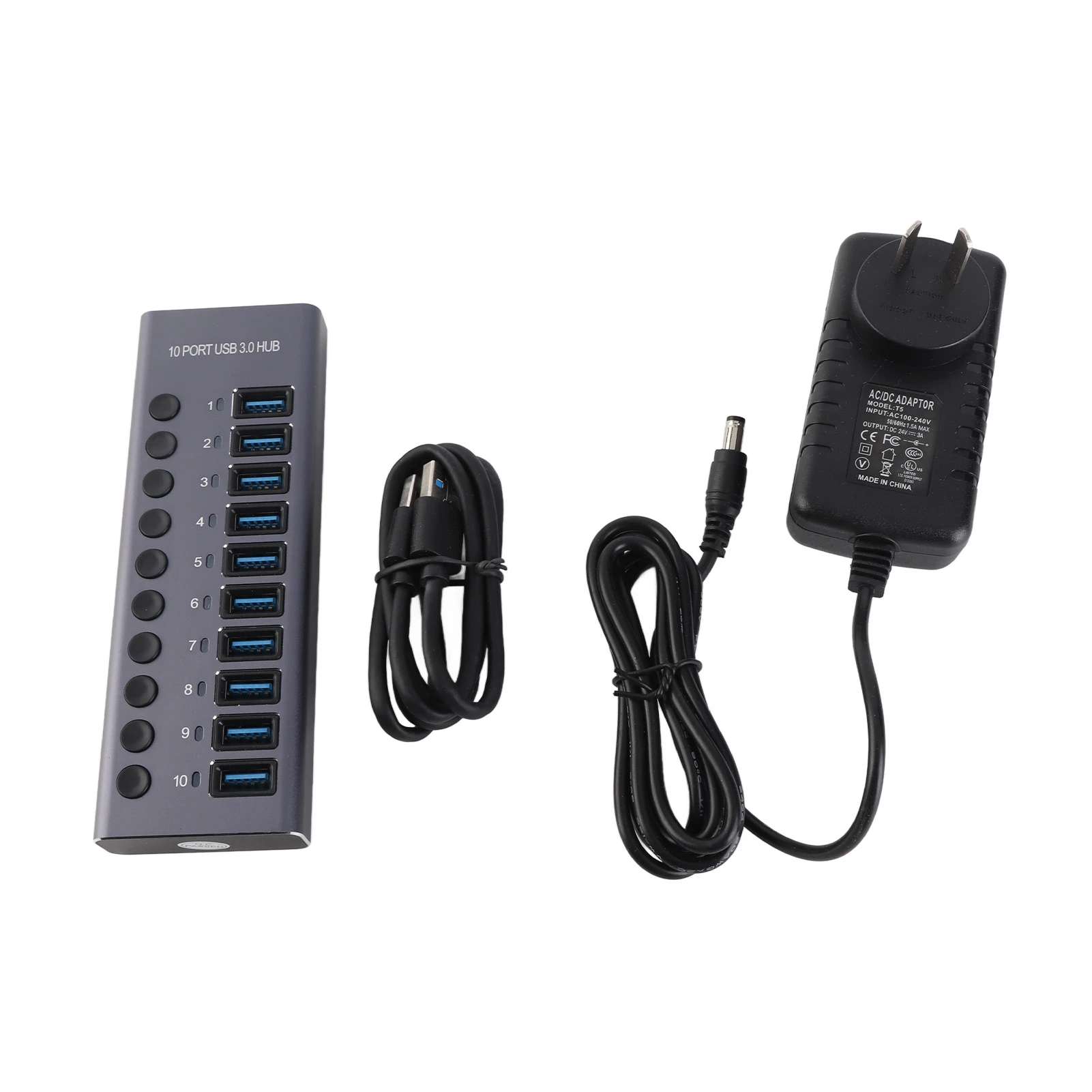 

USB 3.0 Data Hub 10 Port Individual Switch USB Splitter with 60W Power Adapter for Laptop PC Game Console